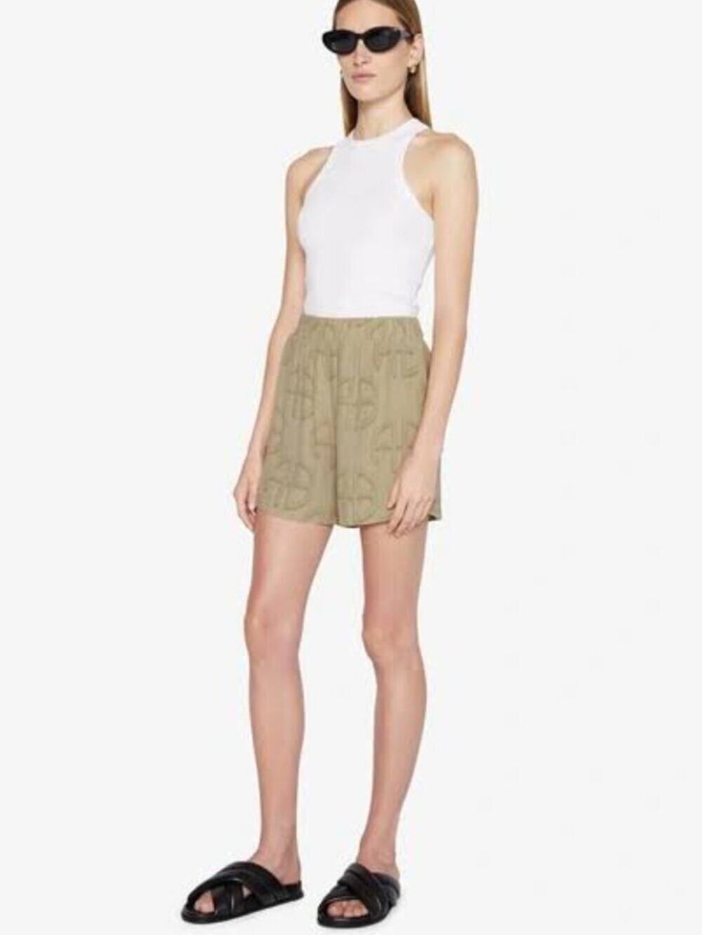 ANINE BING Candice Short In Celadon Monogram Print Size L